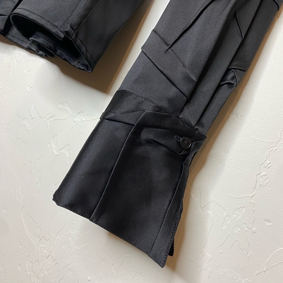 Samuel Dong Button up collared blouse textured long sleeve black satin NEW! - Picture 7 of 7